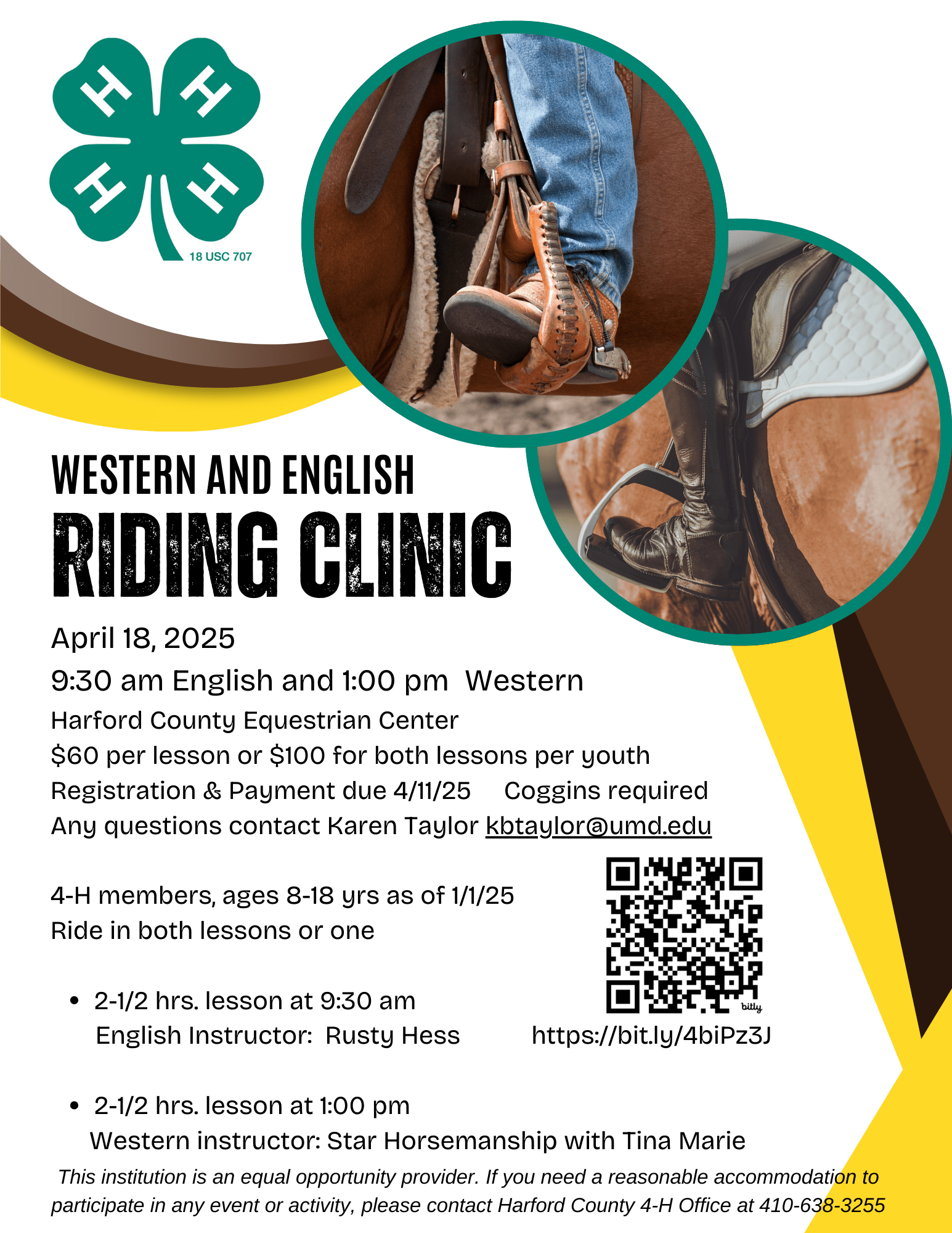 4-H Western & English riding clinic on April 18, 2025 for youth
