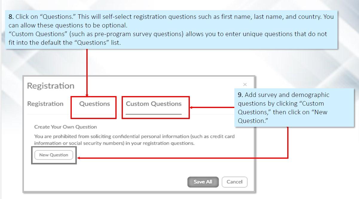 A diagram that explains how to set up registration settings.