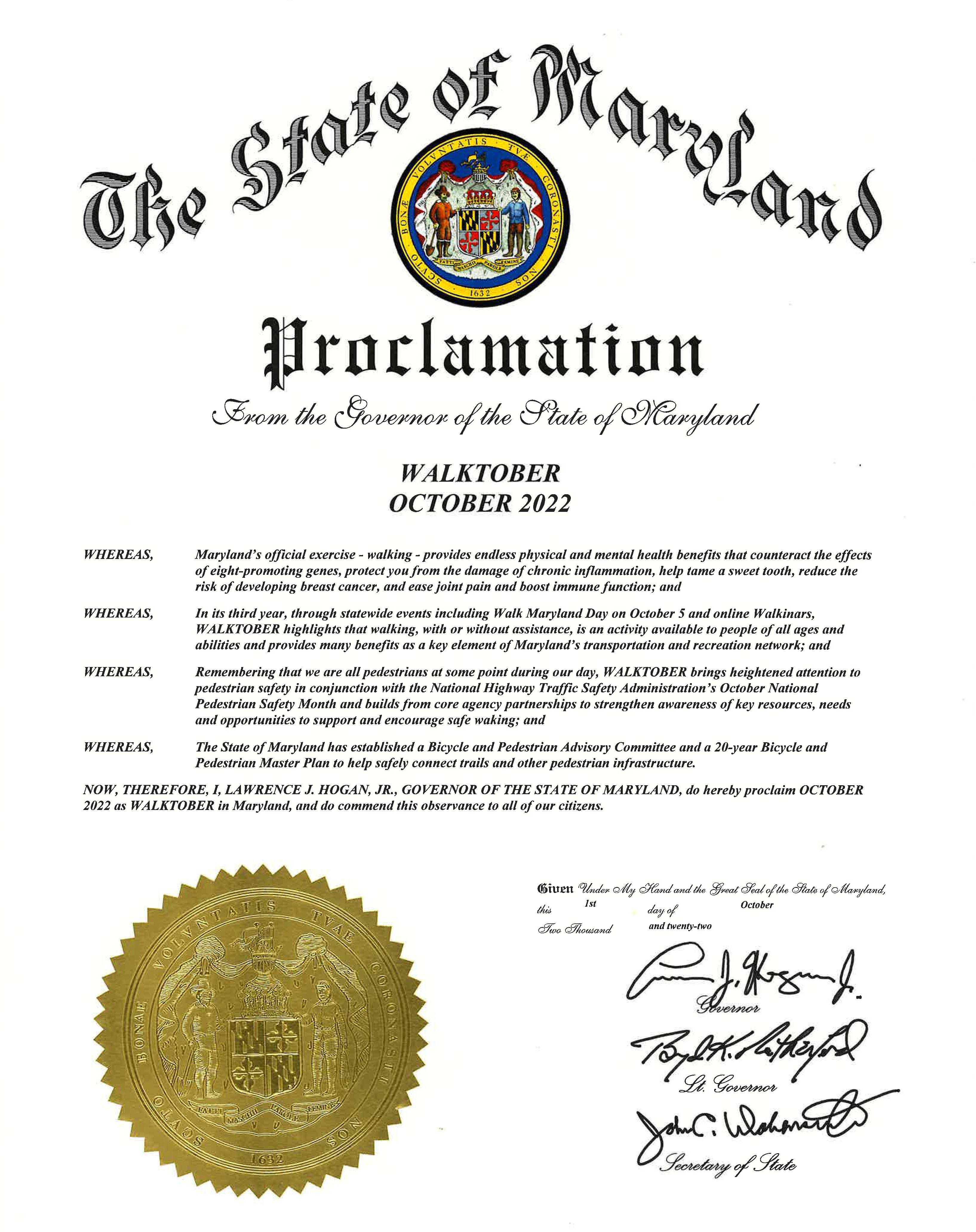 Walktober 2022 Governor's Proclamation