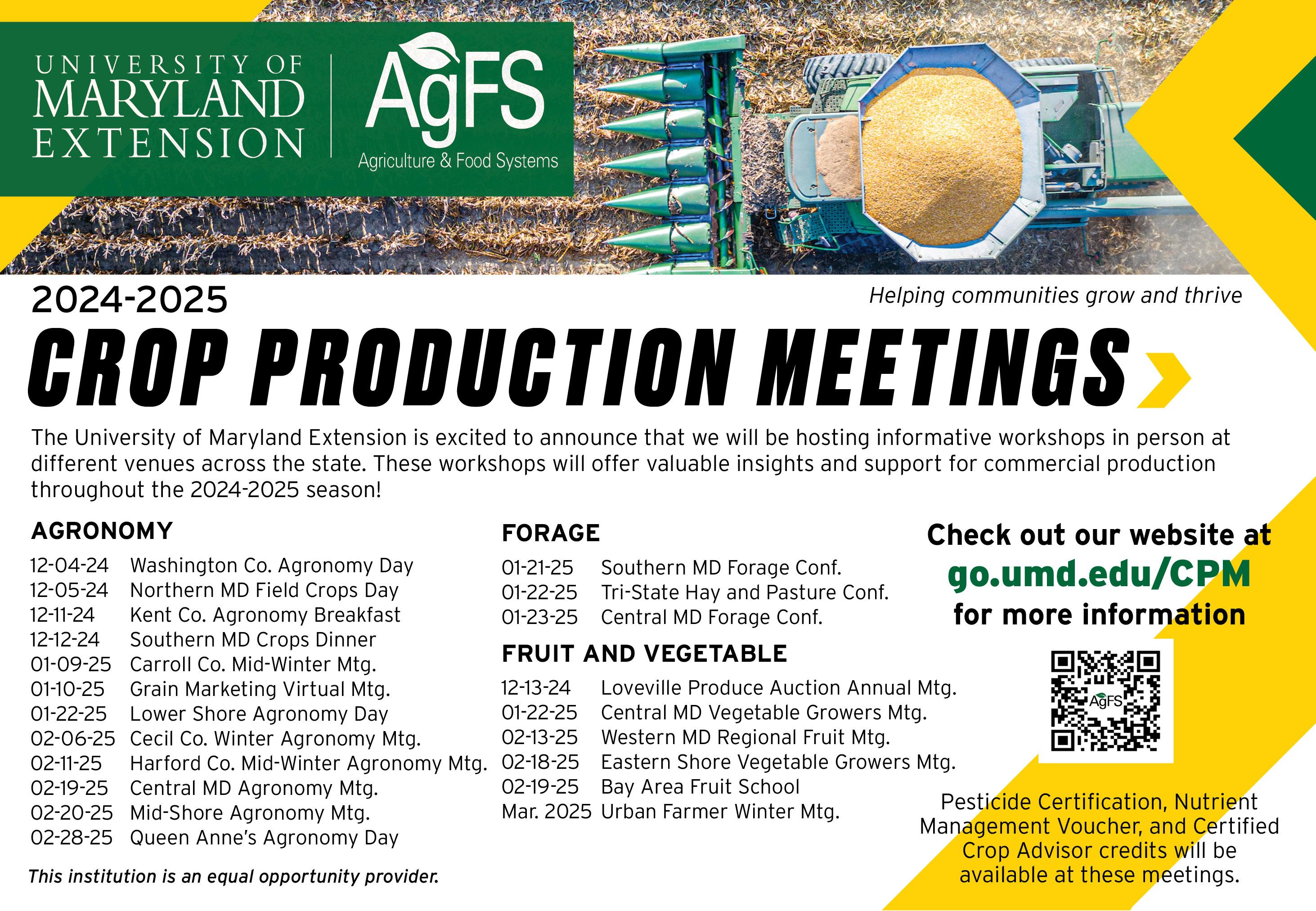 A list of crop production meetings for 2024-2025 season